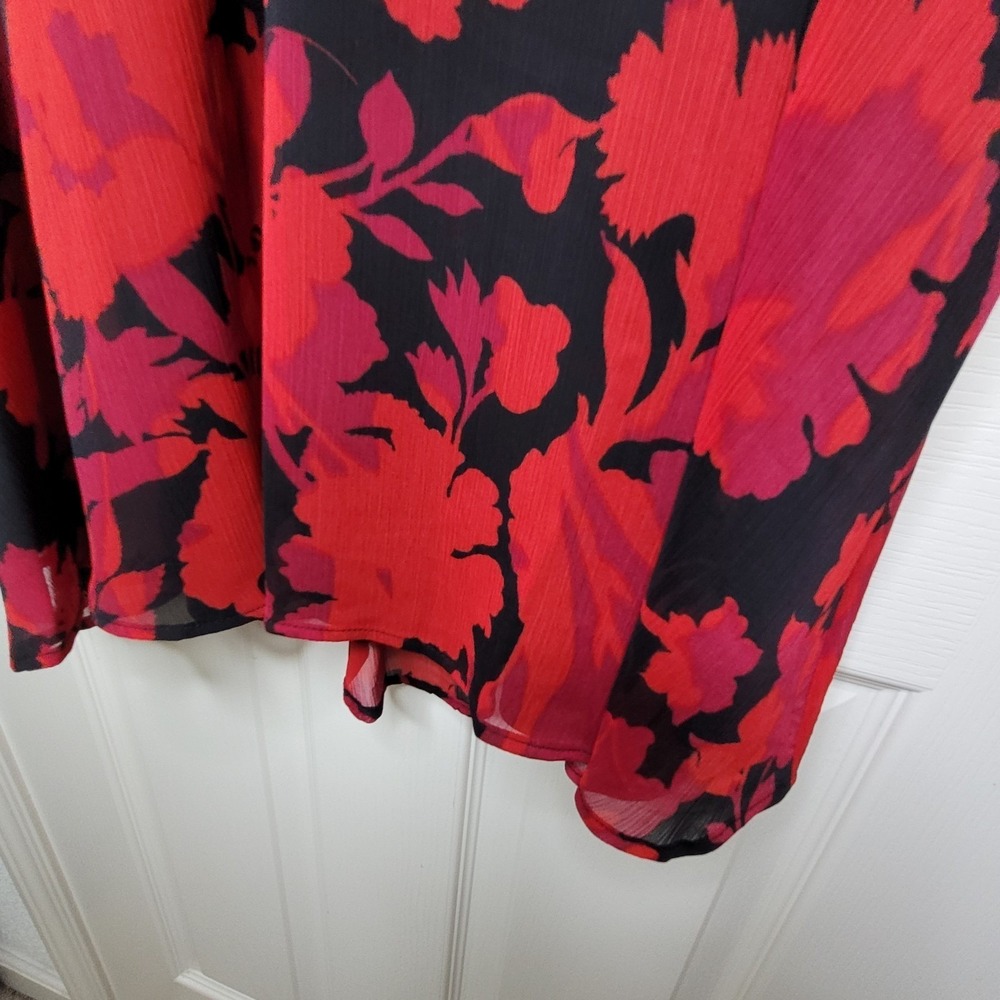 Calvin Klein Puff Sleeve Empire Waist Sheath Black Red Dress Women's Size 12 - Picture 8 of 10